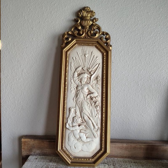 Vtg Dart Int Cherub Angel Goddess Wall Hanging Decor Ethereal Gold Frame - Picture 12 of 12